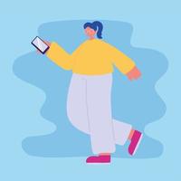 teenager using smartphone walking character vector