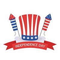 Independence day hat and fireworks vector design