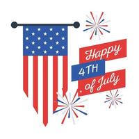 Independence day fireworks with banner flag vector design
