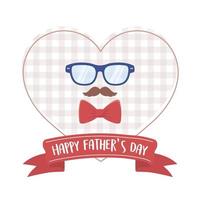 happy fathers day, moustache glasses bow tie heart design vector