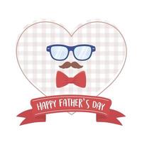 happy fathers day, moustache glasses bow tie heart design vector