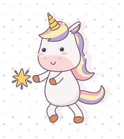 unicornio kawaii con estrella personaje de dibujos animados fantasía mágica vector