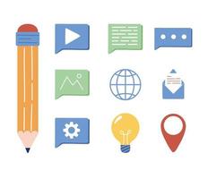 Pencil and digital marketing icon set vector design