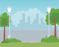 trees lamps street urban city cityscape design vector