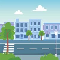 buildings trees foliage street urban city cityscape vector