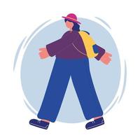 girl cartoon character with hat and backpack walking vector