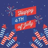 Independence day fireworks with ribbon vector design