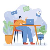 Man with laptop on desk vector design