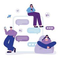 people using smartphone speech bubble talk and chatting vector