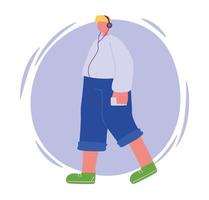 young man with smartphone and earphone and walking vector
