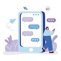young woman with smartphone app bubbles chatting vector