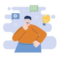 Man avatar with bubbles and light bulb vector design