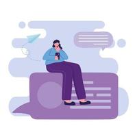 Woman with smartphone chatting vector design