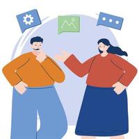 Hombre y mujer con diseño de vector de conjunto de iconos digitales