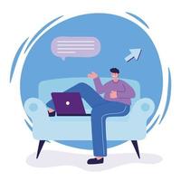 Man with laptop on chair chatting vector design