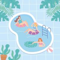 young people on vacation in the pool playing and swimming vector