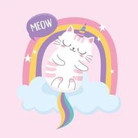 lindo gato durmiendo arco iris dibujos animados animal divertido personaje vector