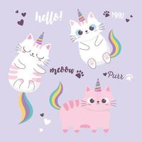 lindos gatos arcoiris y cuernos adorables dibujos animados animal divertido personaje vector