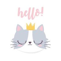 hello cat face with crown cartoon animal funny character vector