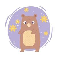 cute cartoon animal adorable wild character little bear with flwoers vector