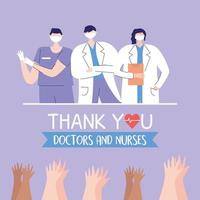 gracias médicos y enfermeras, equipo de médicos profesionales y aplausos vector