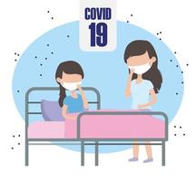 pandemia de coronavirus covid 19, mujeres enfermas en la habitación del hospital con máscaras vector