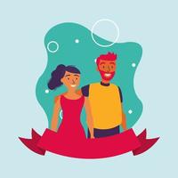woman and man avatar friends with ribbon vector design