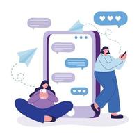 mujeres con diseño de vector de chat de teléfono inteligente