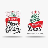 Merry Christmas and Happy New Year, Christmas Calligraphic signs in form of Christmas tree vector