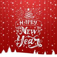 Feliz año nuevo, postal de la plaza roja con hermosas letras y paisaje de invierno de dibujos animados vector