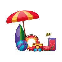 umbrella, surfboard, float, ball and summer icon set design vector