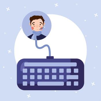 man with fever and keyboard design vector