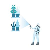 Man with protective suit spraying plants vector design