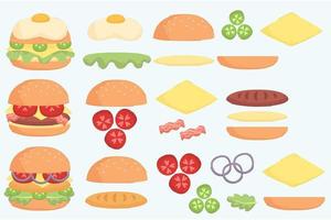 conjunto de ilustración de ingrediente de hamburguesa vector