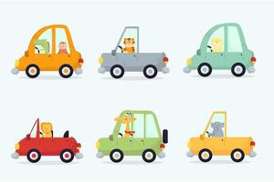 coches con conductor animal transporte de dibujos animados vector