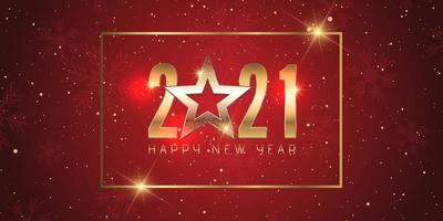 diseño de banner de feliz año nuevo dorado y rojo vector