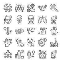 Covid-19 or coronavirus pandemic thin line icon set vector