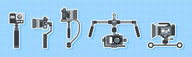 Conjunto de iconos de estabilizador de cámara, steadicam y portátil vector