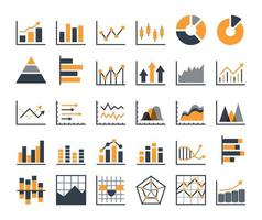 Modern graph and chart flat icon set with arrows up vector