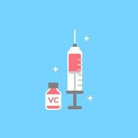 A syringe and vial containing vaccine flat design icon vector