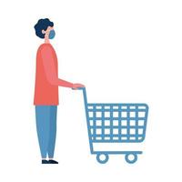 Man with medical mask and shopping cart vector design