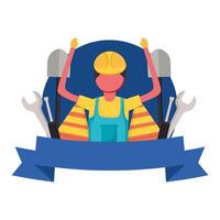 construction man worker with ribbon vector design