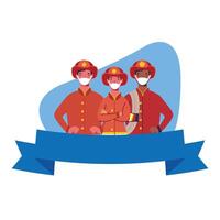 firefighters men with masks and ribbon vector design