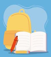 online education, backpack pencil pen and book supplies vector