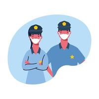 police man and woman with masks vector design