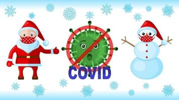 Snowman and Santa Klaus with face masks for coronavirus outbreak vector