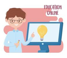 online education, teacher teaching lesson with the computer vector