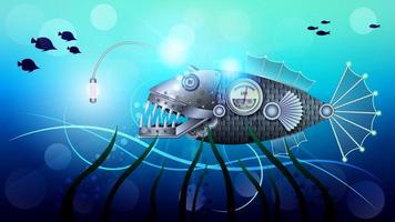 Mechanical Golden Metal Fish Under Water, Steampunk Style vector