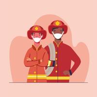 Hombres bomberos con diseño vectorial de máscaras vector