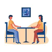 Woman and man on table at home vector design